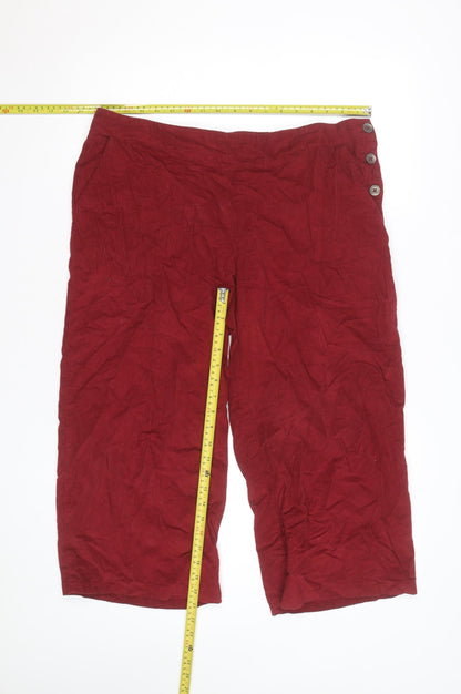 Nomads Women Red Corduroy Cropped Trousers Size 16 Button Detail
