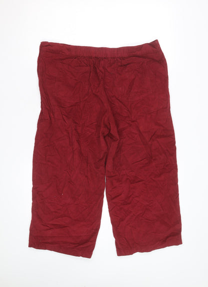 Nomads Women Red Corduroy Cropped Trousers Size 16 Button Detail