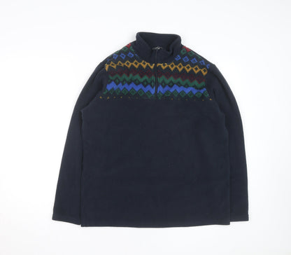 Cotton Traders Men's Blue Fair Isle Fleece 1/4 Zip Pullover Jumper L