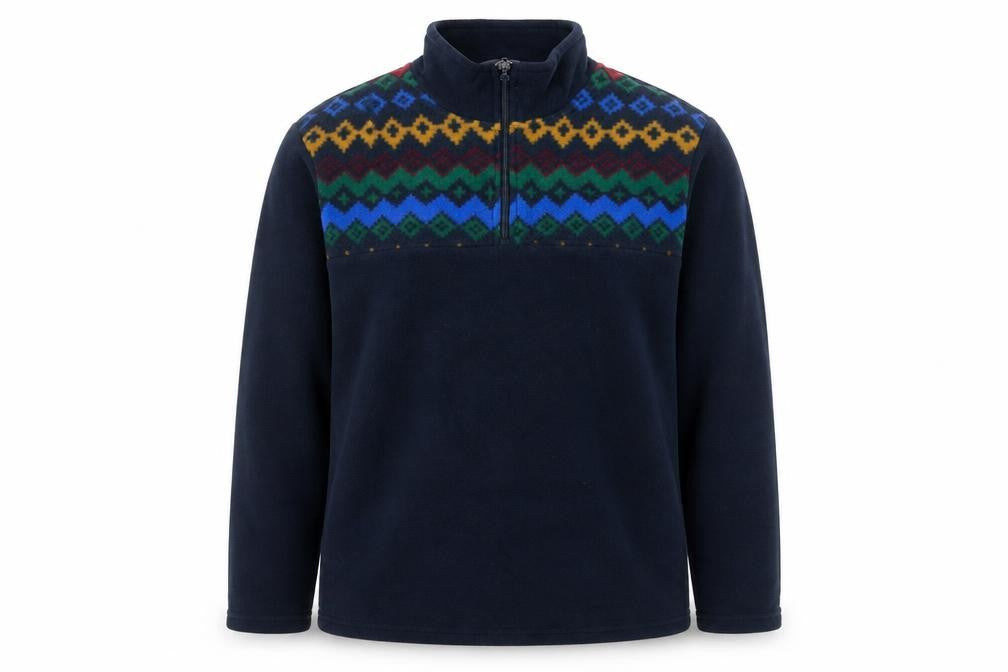 Cotton Traders Men's Blue Fair Isle Fleece 1/4 Zip Pullover Jumper L