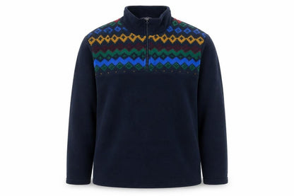 Cotton Traders Men's Blue Fair Isle Fleece 1/4 Zip Pullover Jumper L