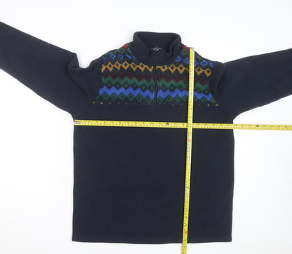 Cotton Traders Men's Blue Fair Isle Fleece 1/4 Zip Pullover Jumper L