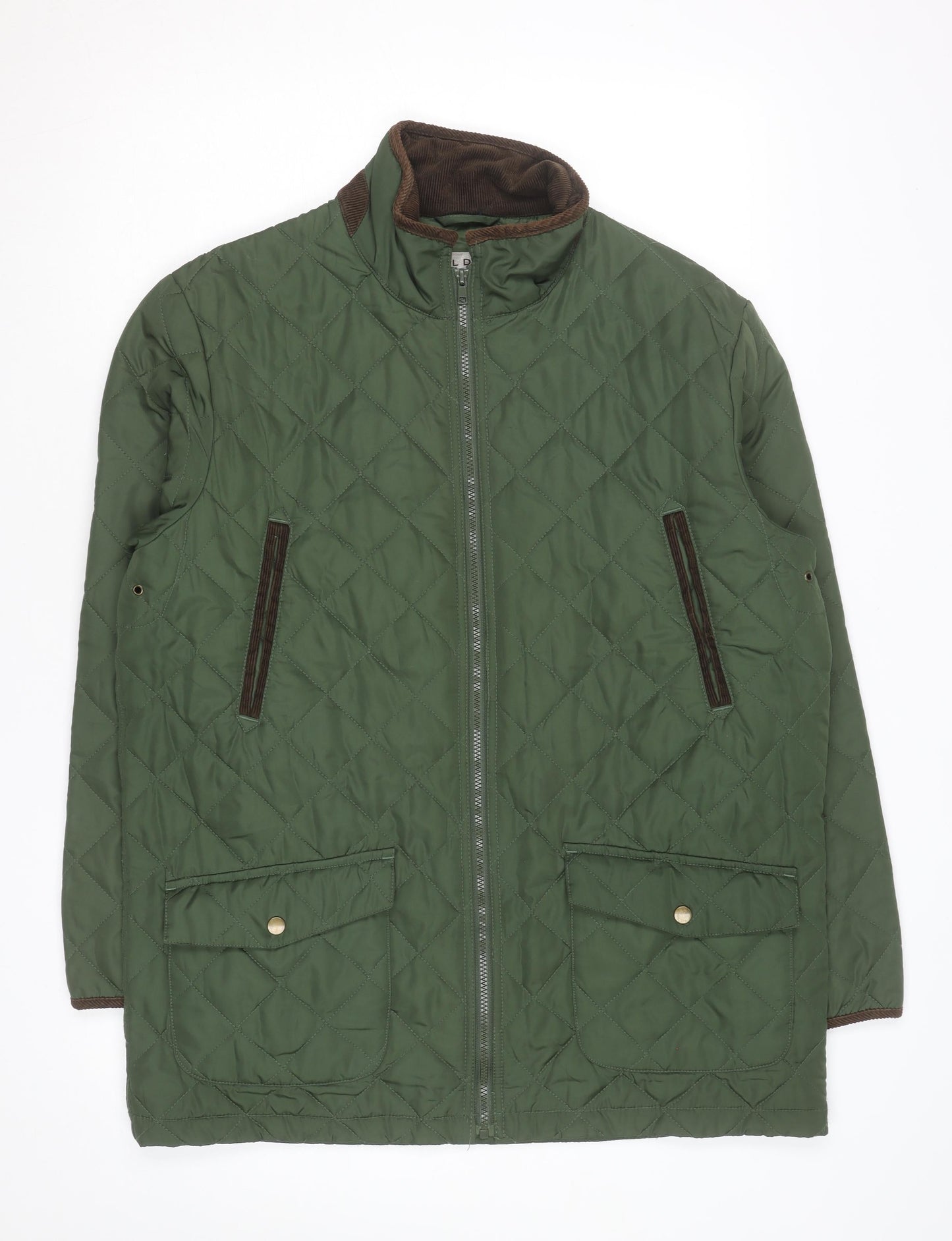 Aldon Mens Green Quilted Full Zip Mid-Length Jacket Size M