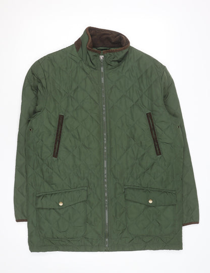 Aldon Mens Green Quilted Full Zip Mid-Length Jacket Size M