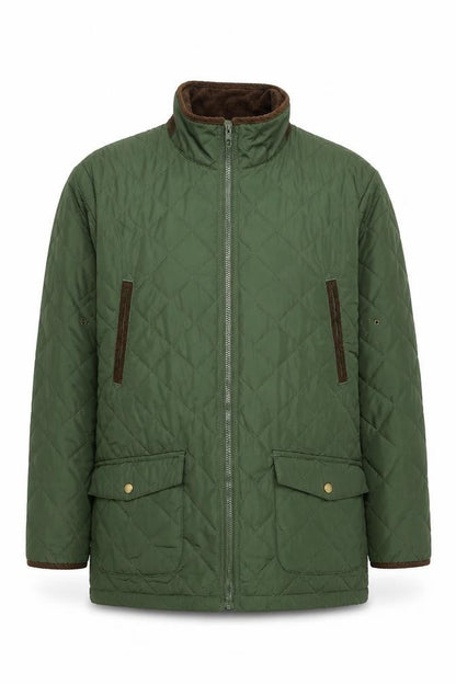 Aldon Mens Green Quilted Full Zip Mid-Length Jacket Size M