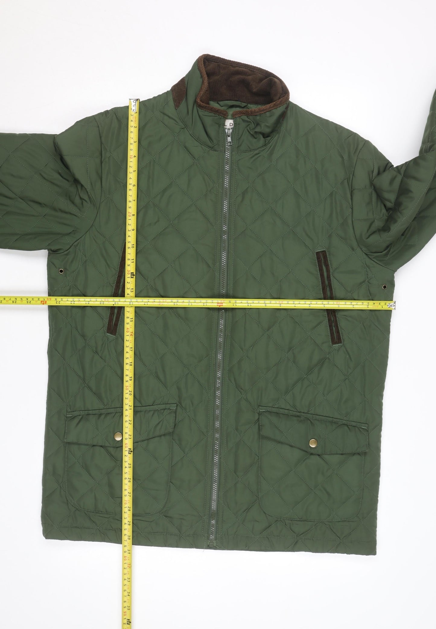 Aldon Mens Green Quilted Full Zip Mid-Length Jacket Size M