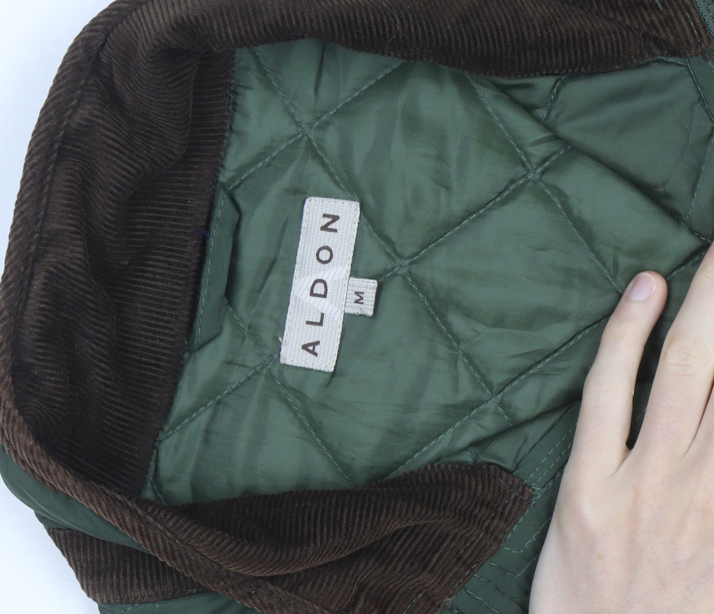 Aldon Mens Green Quilted Full Zip Mid-Length Jacket Size M