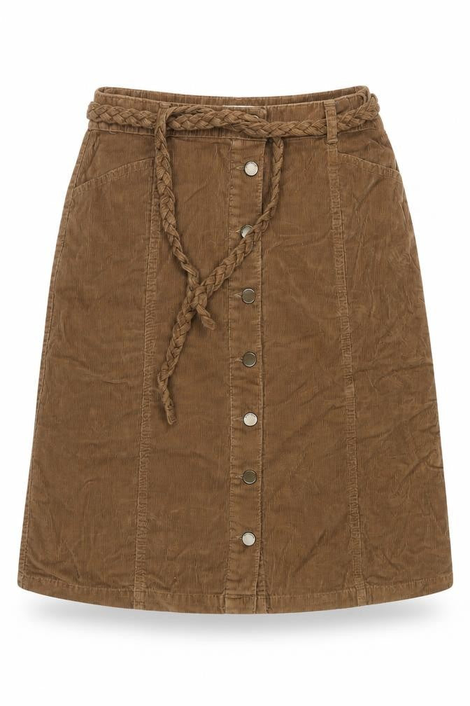 Monsoon Women Brown Corduroy A-Line Button Skirt Size 12