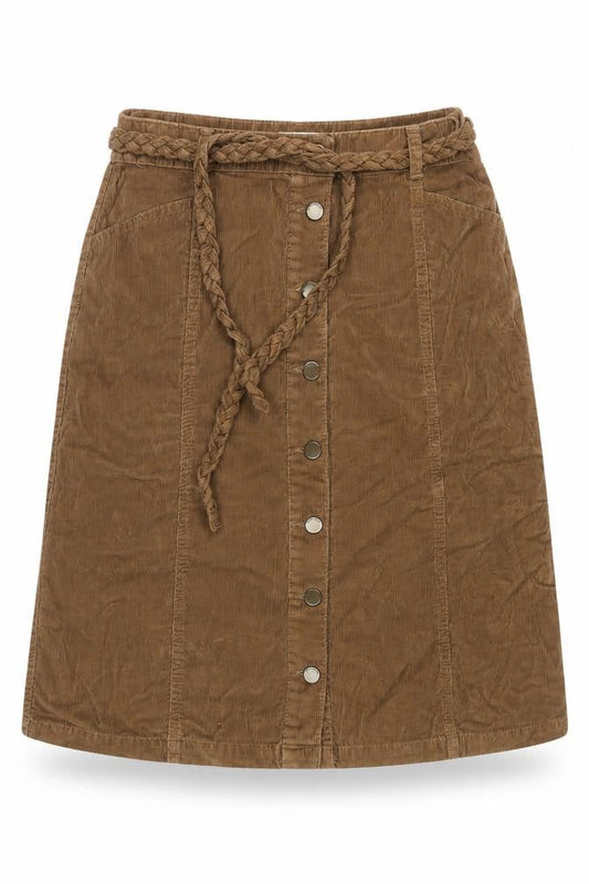 Monsoon Women Brown Corduroy A-Line Button Skirt Size 12