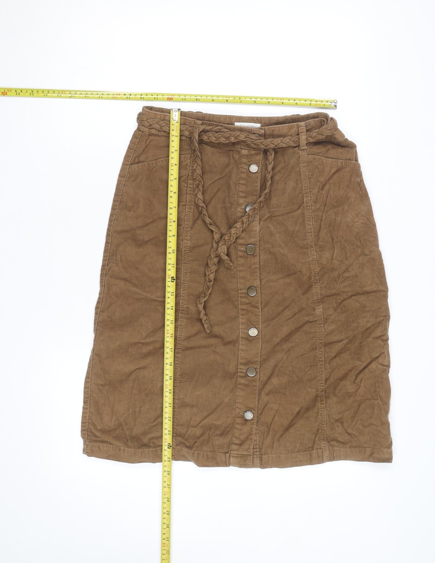 Monsoon Women Brown Corduroy A-Line Button Skirt Size 12