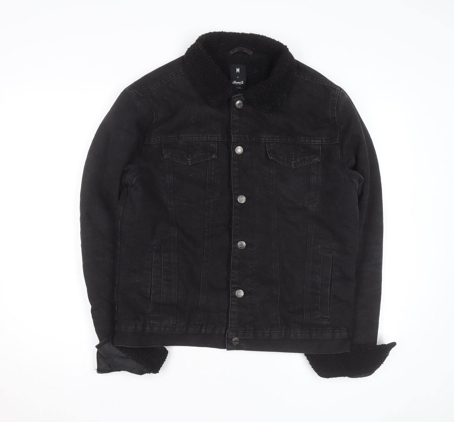Denim Co Mens Black Lined Denim Jacket M Sherpa Collar Casual