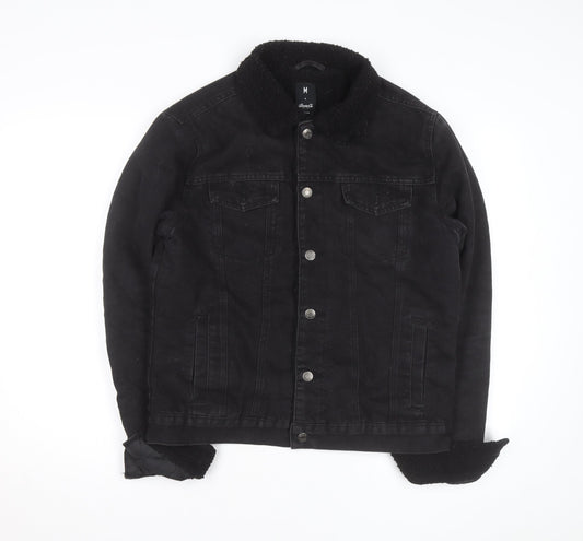 Denim Co Mens Black Lined Denim Jacket M Sherpa Collar Casual