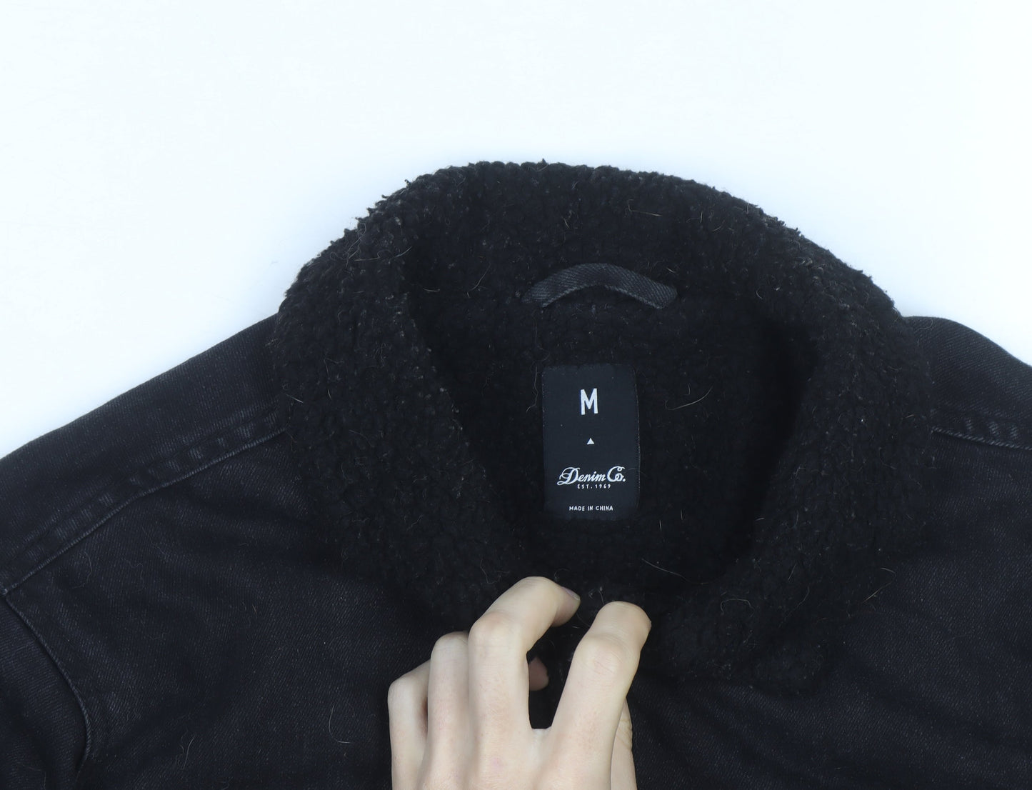 Denim Co Mens Black Lined Denim Jacket M Sherpa Collar Casual