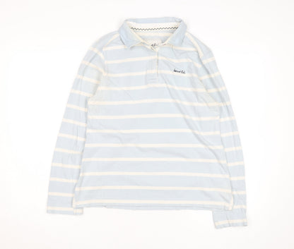 Weird Fish Women's Blue Striped Cotton Long Sleeve Polo Shirt Size 14