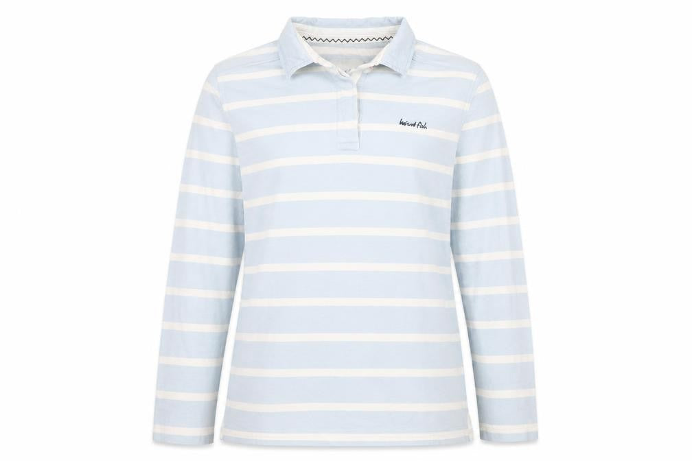 Weird Fish Women's Blue Striped Cotton Long Sleeve Polo Shirt Size 14