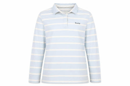 Weird Fish Women's Blue Striped Cotton Long Sleeve Polo Shirt Size 14