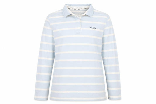 Weird Fish Women's Blue Striped Cotton Long Sleeve Polo Shirt Size 14