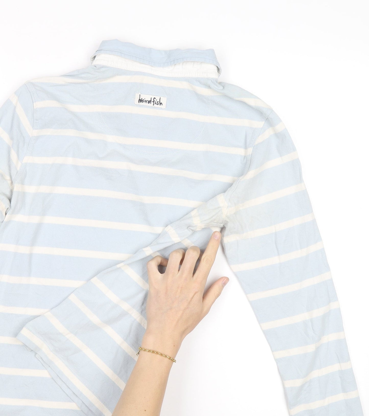 Weird Fish Women's Blue Striped Cotton Long Sleeve Polo Shirt Size 14