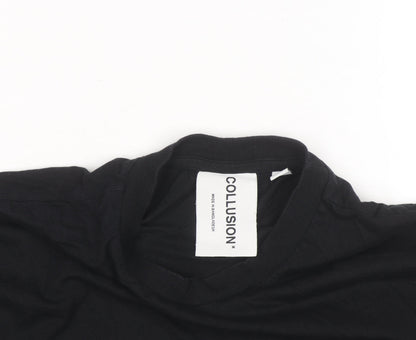 Collusion Men's Black Graphic Fire Print Relaxed Fit T-Shirt Size L