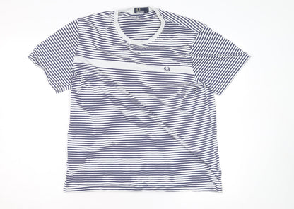 Fred Perry Men's Navy White Striped Crew Neck Cotton T-Shirt XL