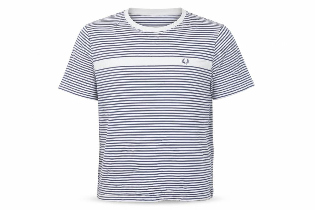 Fred Perry Men's Navy White Striped Crew Neck Cotton T-Shirt XL