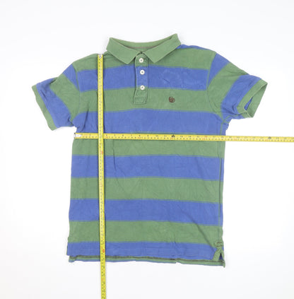 Fat Face Men’s Green Blue Striped Polo Shirt M Regular Fit Cotton