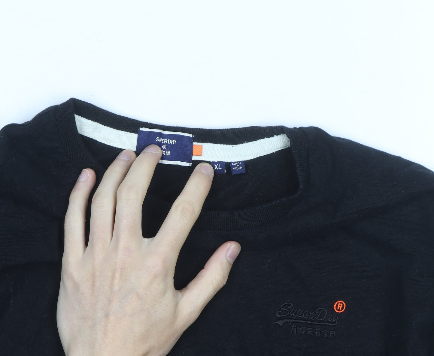 Superdry Men's Black Long Sleeve Cotton Crew Neck Top XL
