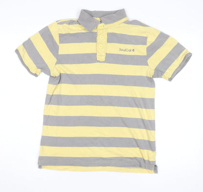 SoulCal Men's Yellow & Grey Striped Cotton Polo Shirt M
