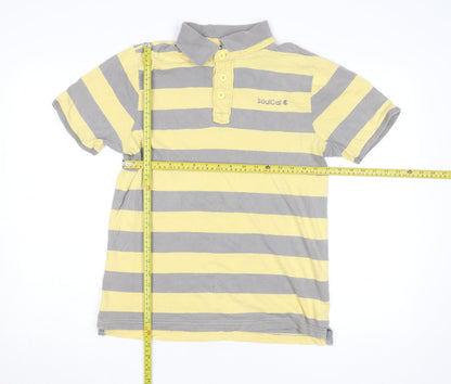 SoulCal Men's Yellow & Grey Striped Cotton Polo Shirt M