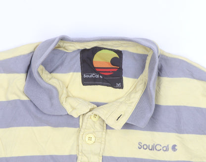 SoulCal Men's Yellow & Grey Striped Cotton Polo Shirt M