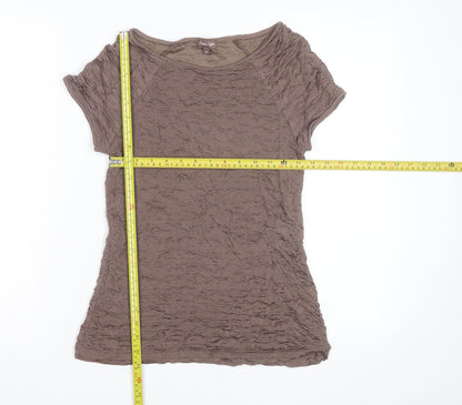 Phase Eight Women Brown Crinkle Stretch Short Sleeve T-Shirt Size 14