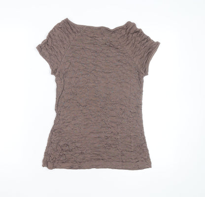 Phase Eight Women Brown Crinkle Stretch Short Sleeve T-Shirt Size 14