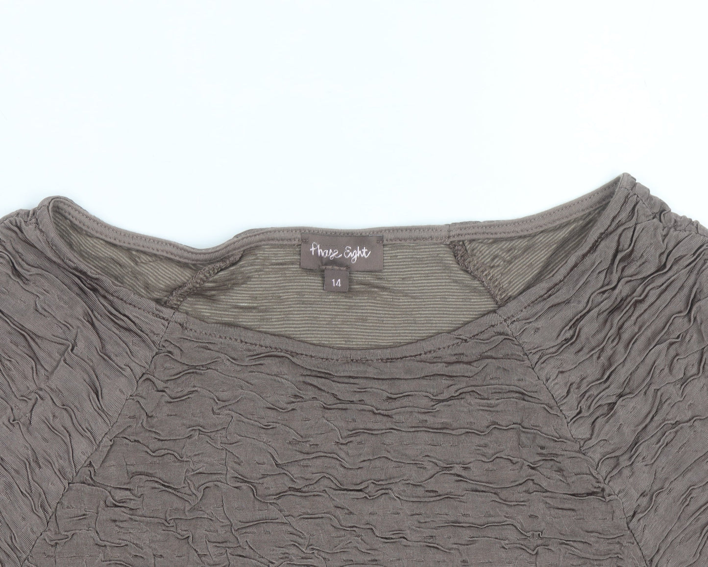 Phase Eight Women Brown Crinkle Stretch Short Sleeve T-Shirt Size 14