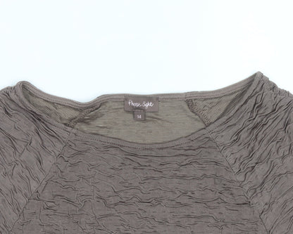 Phase Eight Women Brown Crinkle Stretch Short Sleeve T-Shirt Size 14
