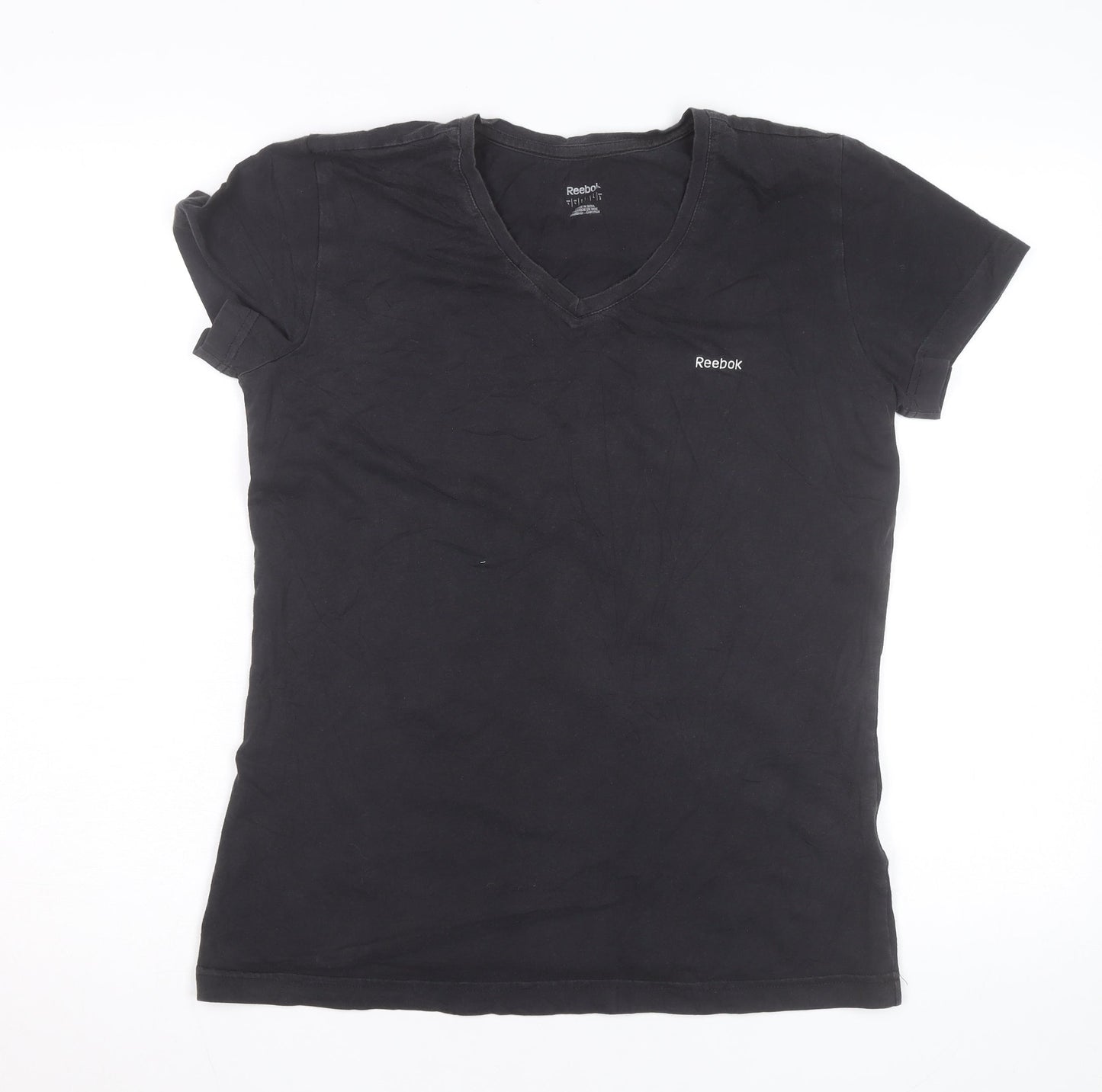 Reebok Womens Black Slim Fit V-Neck Active T-Shirt Size L