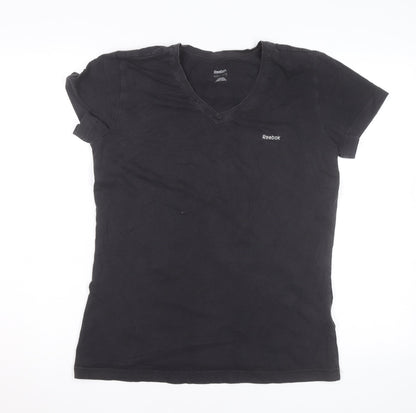 Reebok Womens Black Slim Fit V-Neck Active T-Shirt Size L