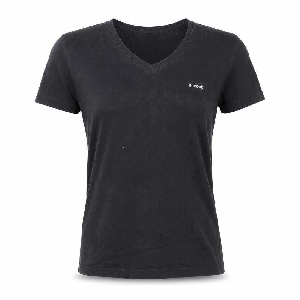 Reebok Womens Black Slim Fit V-Neck Active T-Shirt Size L