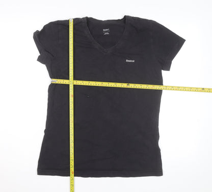 Reebok Womens Black Slim Fit V-Neck Active T-Shirt Size L