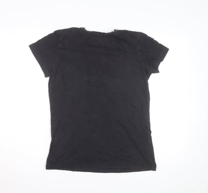 Reebok Womens Black Slim Fit V-Neck Active T-Shirt Size L