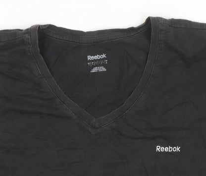 Reebok Womens Black Slim Fit V-Neck Active T-Shirt Size L