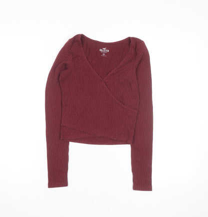Hollister Womens Burgundy Wrap Ribbed Pullover Jumper XS