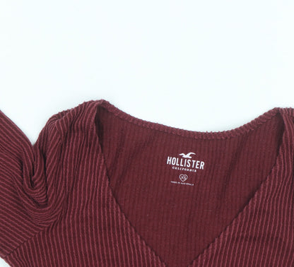 Hollister Womens Burgundy Wrap Ribbed Pullover Jumper XS