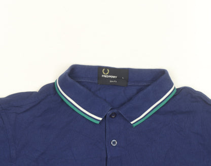 Fred Perry Men's Blue Slim Fit Polo Shirt Size L