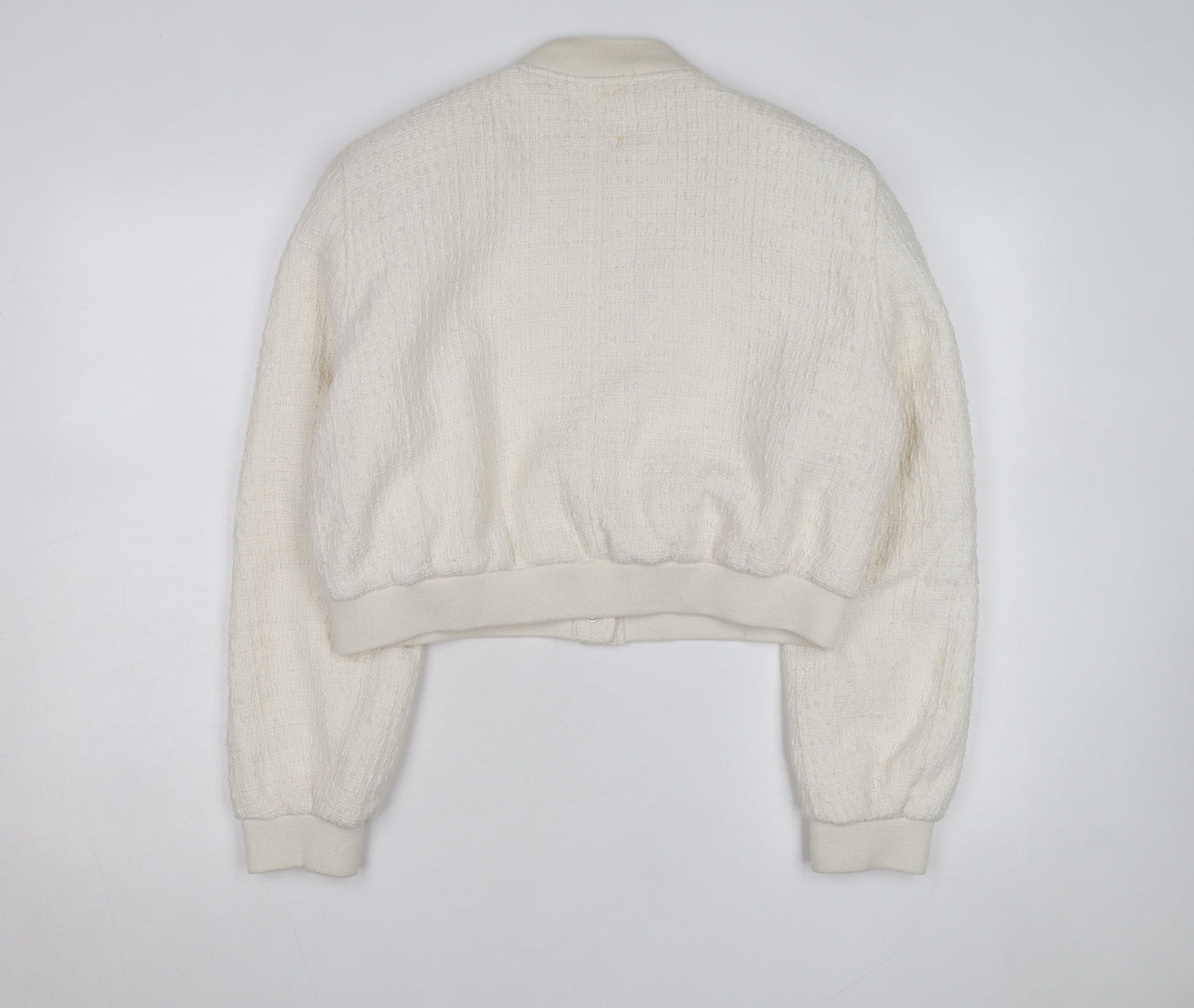 ZARA Women Ivory Textured Cropped Bomber Jacket Size L