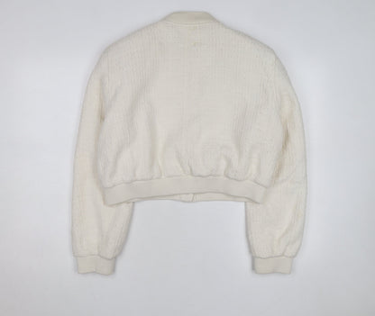 ZARA Women Ivory Textured Cropped Bomber Jacket Size L