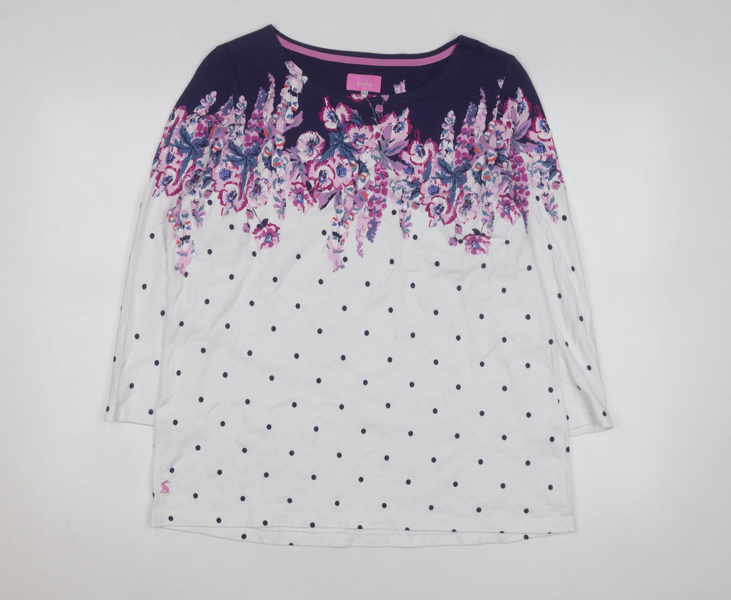 Joules Womens Multicoloured Floral Polka Dot Cotton 3/4 Sleeve T-Shirt Size 18
