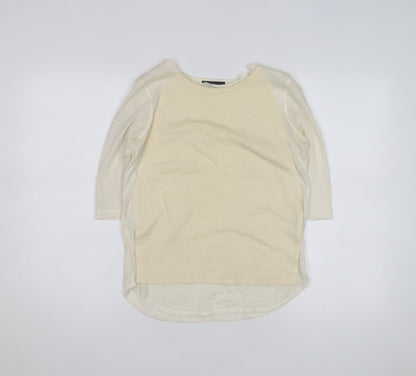 The Kooples Women Beige 3/4 Sleeve Crew Neck Basic T-Shirt XS