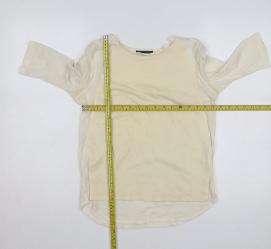 The Kooples Women Beige 3/4 Sleeve Crew Neck Basic T-Shirt XS
