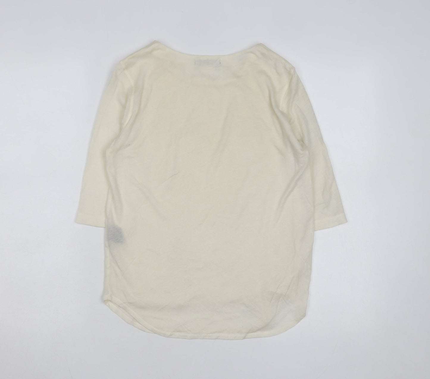 The Kooples Women Beige 3/4 Sleeve Crew Neck Basic T-Shirt XS