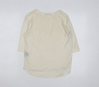 The Kooples Women Beige 3/4 Sleeve Crew Neck Basic T-Shirt XS